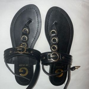 Women's G By Guess Black Flat Sling Back Thong Sandals